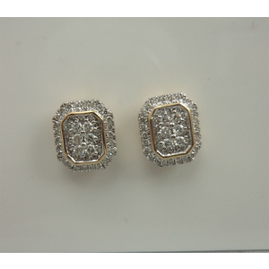 9Karat Yellow Gold with 0.48Carat Diamond Square Shaped Studs 