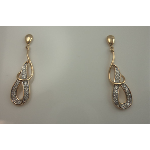 9Karat Yellow Gold with 0.17Carat Diamond Hanging Earring