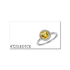 9K White Gold Round Citrene Diamond Ring  