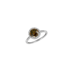 9K White Gold Round Smoky Quartz Diamond Ring