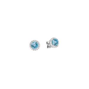 9k White Gold Round Blue Topaz Earring 