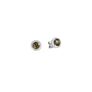 9K White Gold Round Smoky Quartz Diamond Studs