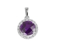 9K White Gold Round Amethyst Diamond Pendant-diamonds-Lotus Gold