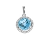 9K White Gold Round Blue Topaz Diamond Pendant-diamonds-Lotus Gold