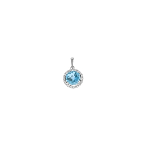 9K White Gold Round Blue Topaz Diamond Pendant