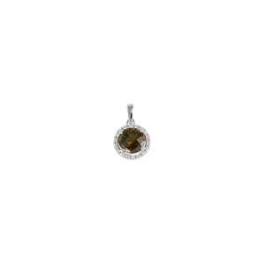 9K White Gold Round Smoky Quartz Diamond Pendant  