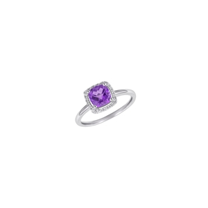 9k White Gold Square Amethyst Diamond Ring