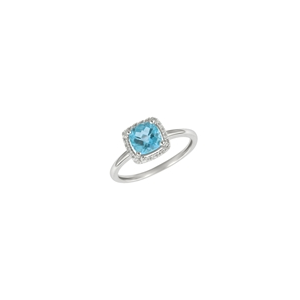 9K White Gold Square Blue Topaz Diamond Ring