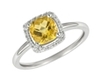 9K White Gold Square Citrene Diamond Ring-diamonds-Lotus Gold