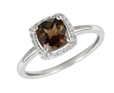 9K White Gold Square Smoky Quartz Diamond Ring-diamonds-Lotus Gold