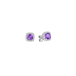 9K White Gold Square Amethyst Diamond Earring