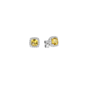 9K White Gold  Square Shaped Citrene Diamond Earring 