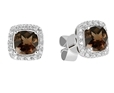 9K White Gold Square Shaped Smoky Quartz Diamond Earring -earrings-Lotus Gold