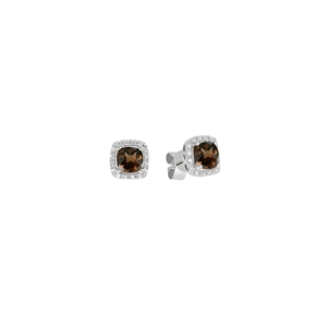 9K White Gold Square Shaped Smoky Quartz Diamond Earring 