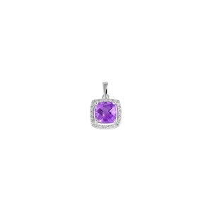 9K White Gold Square Amethyst Diamond Pendant