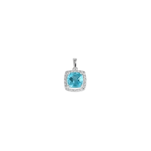 9K White Gold Square Blue Topaz Diamond Pendant