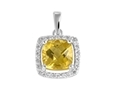 9K White Gold Square Citrene Diamond Pendant-diamonds-Lotus Gold