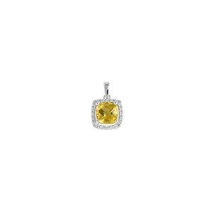 9K White Gold Square Citrene Diamond Pendant