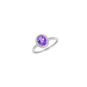 9K White Gold Oval Amethyst Diamond Ring