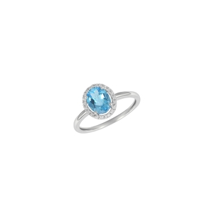 9K White Gold Oval Blue Topaz Diamond Ring 