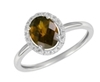 9K White Gold Oval Smoky Quartz Diamond Ring-diamonds-Lotus Gold
