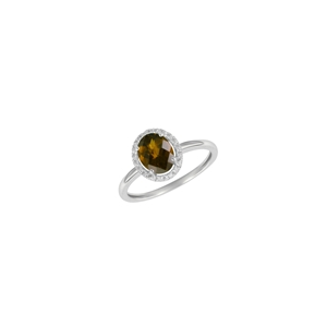 9K White Gold Oval Smoky Quartz Diamond Ring