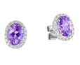 9K White Gold Oval Amethyst Diamond Earring-diamonds-Lotus Gold