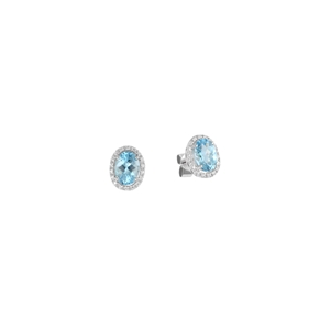 9K White Gold Oval Blue Topaz Diamond Earring 
