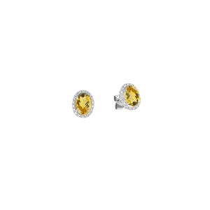 9K White Gold Oval Citrene Diamond Earring