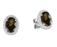 9K White Gold Oval Smoky Quartz Diamond Earring-earrings-Lotus Gold