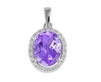 9K White Gold Oval Amethyst Diamond Pendant-diamonds-Lotus Gold