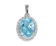 9K White Gold Oval Blue Topaz Diamond Pendant-diamonds-Lotus Gold