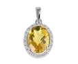 9K White Gold Oval Citrene Diamond Pendant-diamonds-Lotus Gold