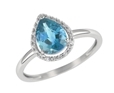 9K White Gold Pear Shaped Blue Topaz Diamond Ring-diamonds-Lotus Gold