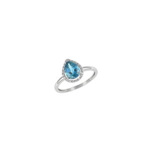 9K White Gold Pear Shaped Blue Topaz Diamond Ring