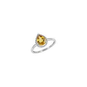 9K White Gold Pear Shaped  Citrene Diamond Ring
