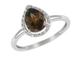 9K White Gold Pear Shaped Smoky Quartz Diamond Ring-diamonds-Lotus Gold