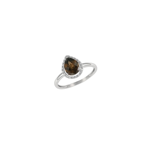 9K White Gold Pear Shaped Smoky Quartz Diamond Ring