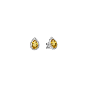 9K White Gold with  Pear Shaped Citrene Diamond Earring 