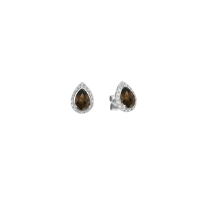 9K White Gold with Pear Shaped Smoky Quartz Diamond Earring