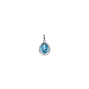 9K White Gold with Pear Shaped Blue Topaz Diamond Pendant