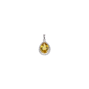 9K White Gold with Pear Shaped Citrene Diamond Pendant