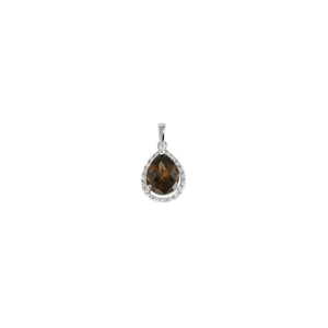 9K White Gold with Pear Shaped Smoky Quartz Diamond Pendant