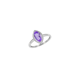 9K White Gold with Diamond Shaped Amethyst Diamond Ring