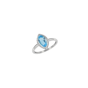 9K White Gold with Diamond Shaped Blue Topaz Diamond Ring