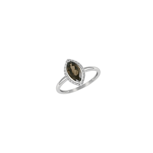 9K White Gold with Diamond Shaped Smoky Quartz Diamond Ring