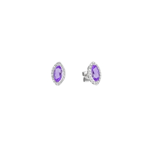 9K White Gold with Diamond Shaped Amethyst Diamond Earring