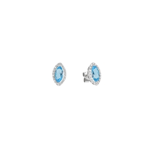 9K White Gold with Diamond Shaped Blue Topaz Diamond Earring