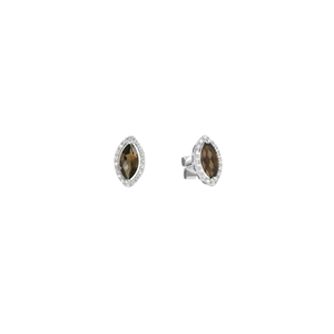 9K White Gold with Diamond Shaped Smoky Quartz Diamond Earring