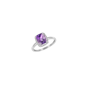 9K White Gold with Rectangle Shaped Amethyst Diamond Ring